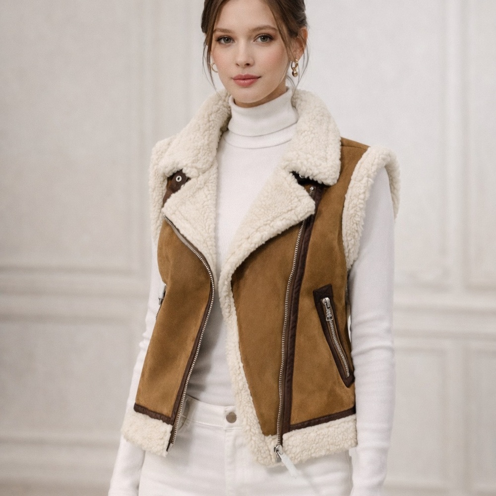 NWT Jason Wu in Medium Sherpa Lined Double Faced Faux Suede Vest.